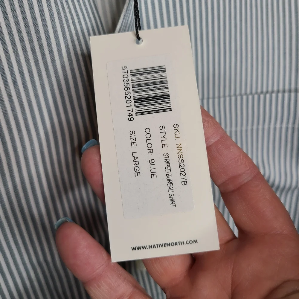 Native North Men's Blue Striped Bureau Shirt Button Up Front Size Large - Picture 8 of 9